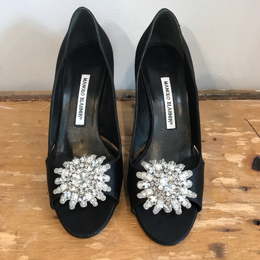 Manolo Blahnik Black Satin Heels